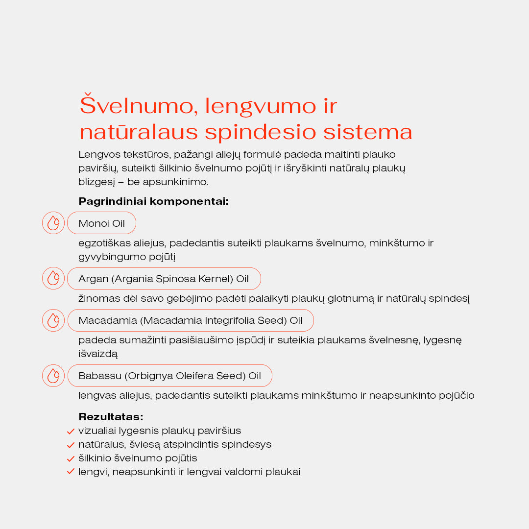 Drėkinantis ir žvilgesio suteikiantis plaukų aliejus 80ml