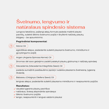 Drėkinantis ir žvilgesio suteikiantis plaukų aliejus 80ml
